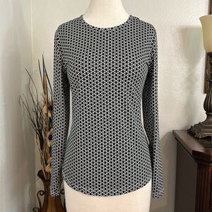 GG Blue Luxe Sport Long Sleeve Golf Tennis Pullover Black White Print Top Size M